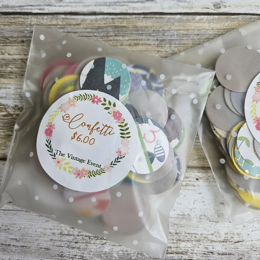 Colorful Floral and Polka Dot Party Bags with Confetti